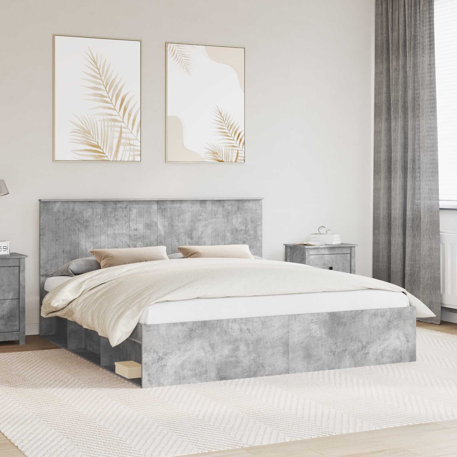 Bedframe met hoofdeinde Beton 180 x 200 cm Massief grenenhout