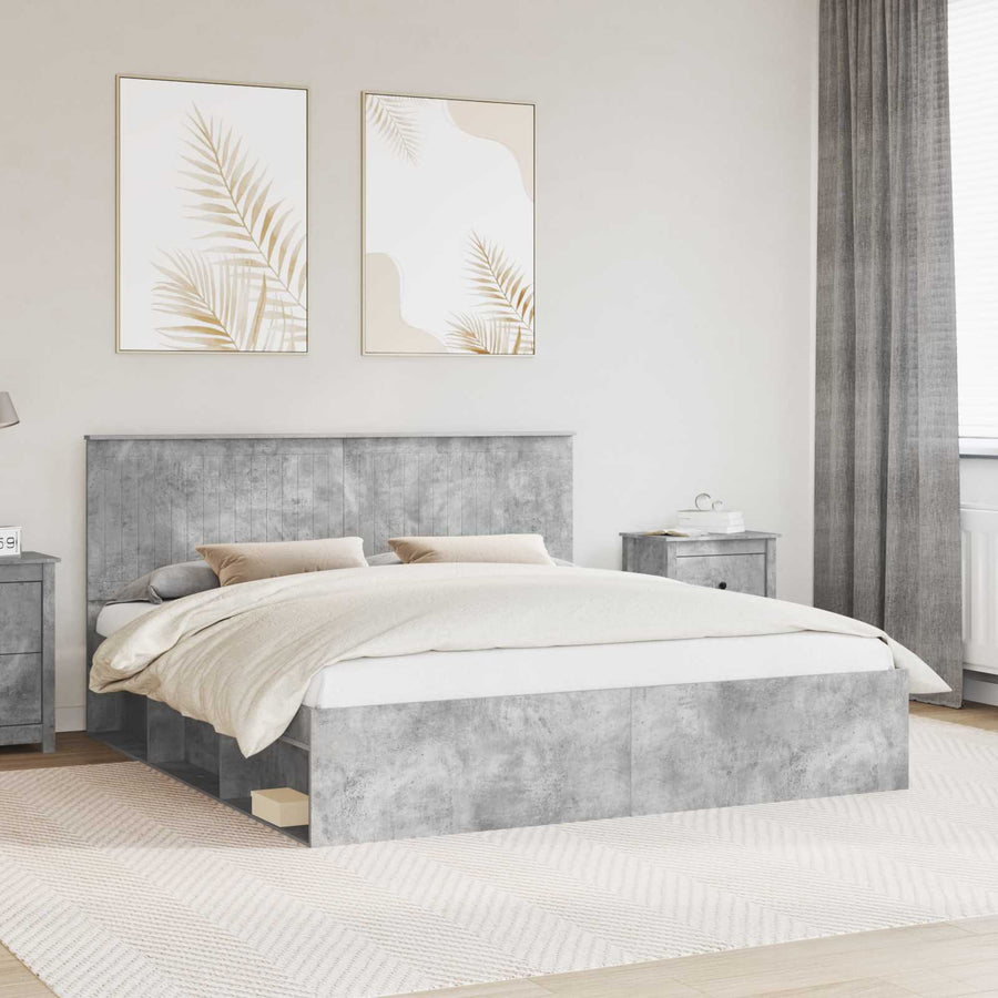 Bedframe met hoofdeinde Beton 180 x 200 cm Massief grenenhout