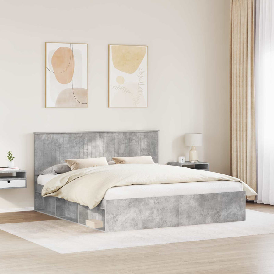 Bedframe met hoofdeinde Beton 180 x 200 cm Massief grenenhout