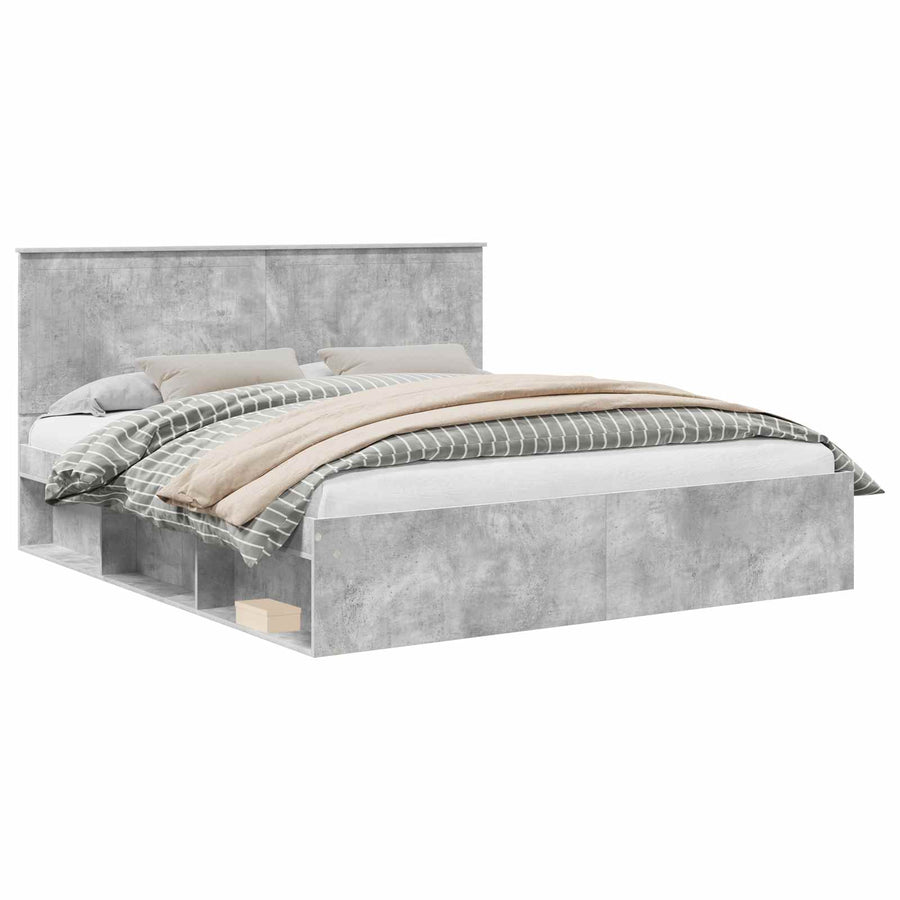 Bedframe met hoofdeinde Beton 180 x 200 cm Massief grenenhout
