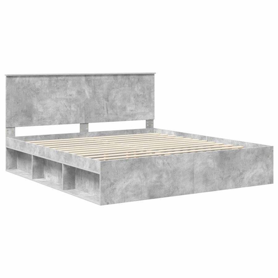 Bedframe met hoofdeinde Beton 180 x 200 cm Massief grenenhout