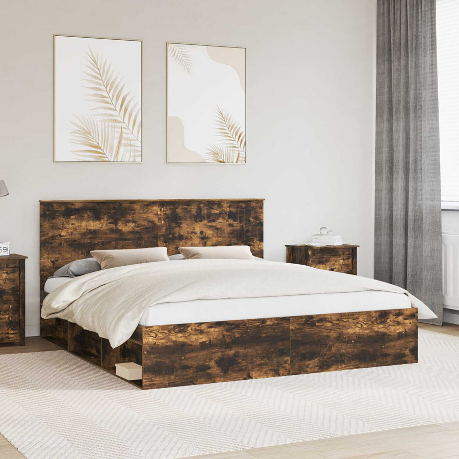 Bedframe Gerookt eiken 180 x 200 cm Massief grenenhout