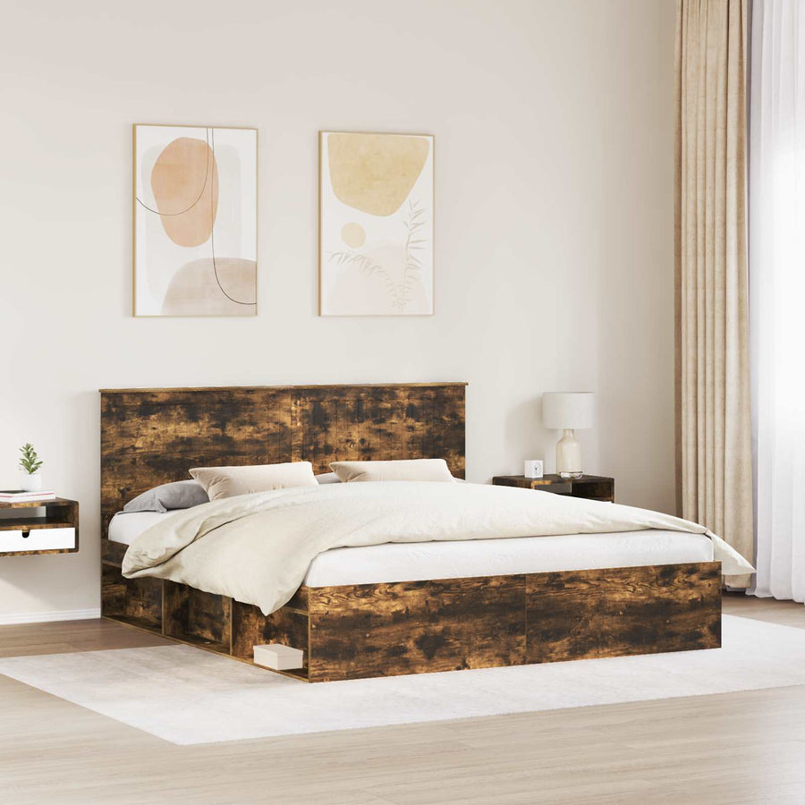 Bedframe Gerookt eiken 180 x 200 cm Massief grenenhout