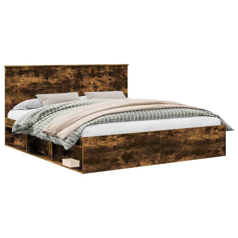 Bedframe Gerookt eiken 180 x 200 cm Massief grenenhout