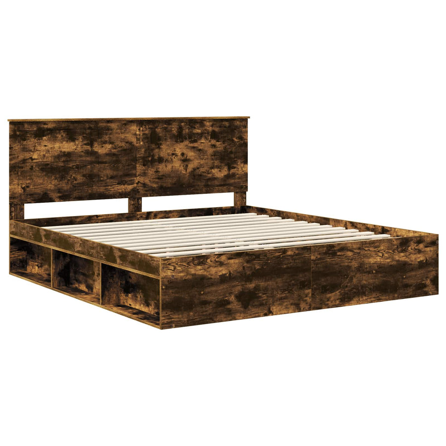 Bedframe Gerookt eiken 180 x 200 cm Massief grenenhout