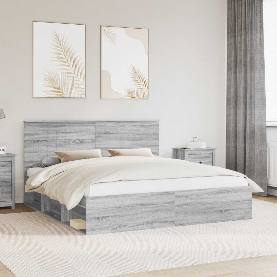 Bedframe Grijs Sonoma 180 x 200 cm Massief grenenhout
