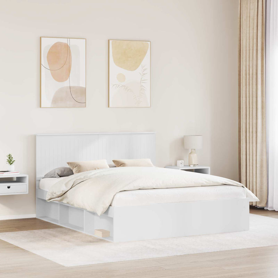 Bedframe met hoofdeinde Wit 160 x 200 cm Massief grenenhout