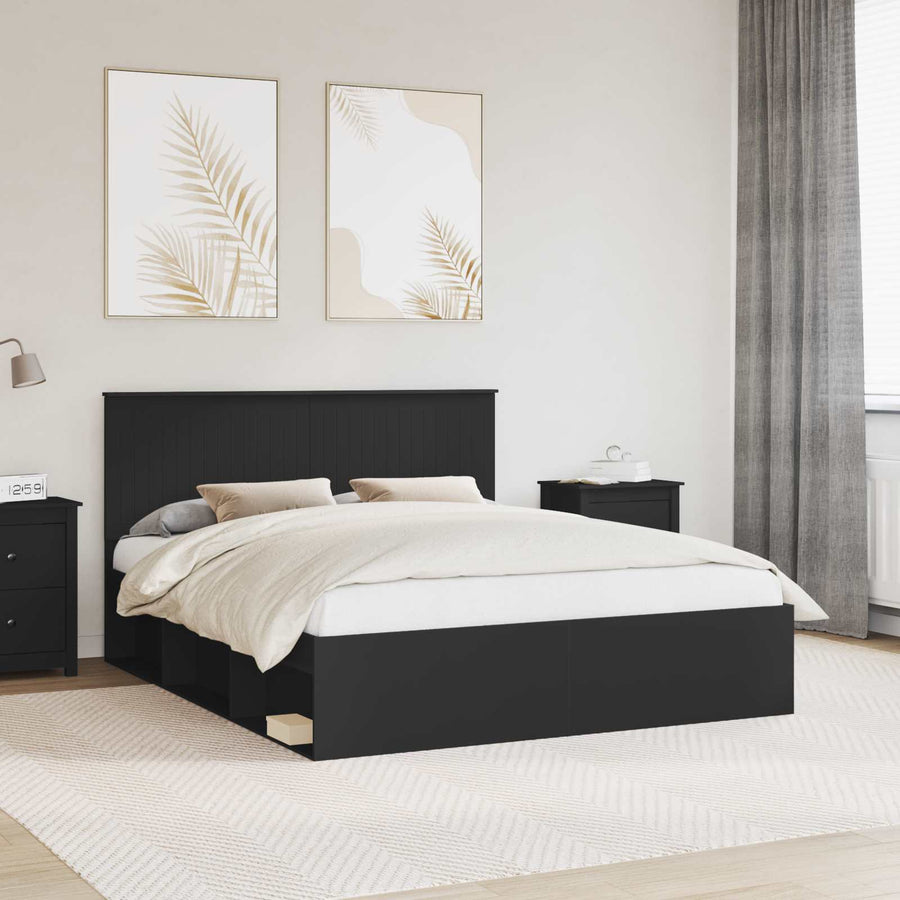 Bedframe met hoofdeinde Zwart 160 x 200 cm Massief grenenhout