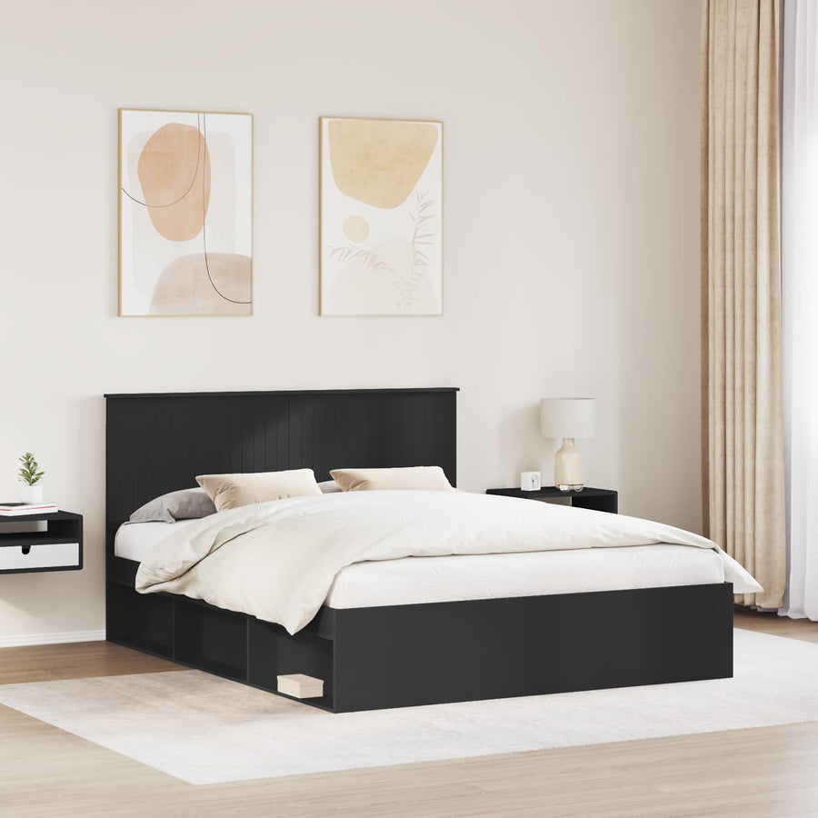 Bedframe met hoofdeinde Zwart 160 x 200 cm Massief grenenhout