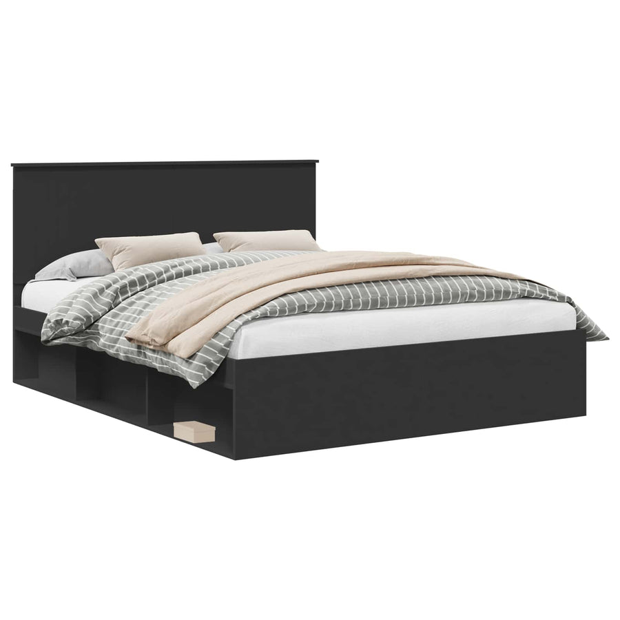 Bedframe met hoofdeinde Zwart 160 x 200 cm Massief grenenhout