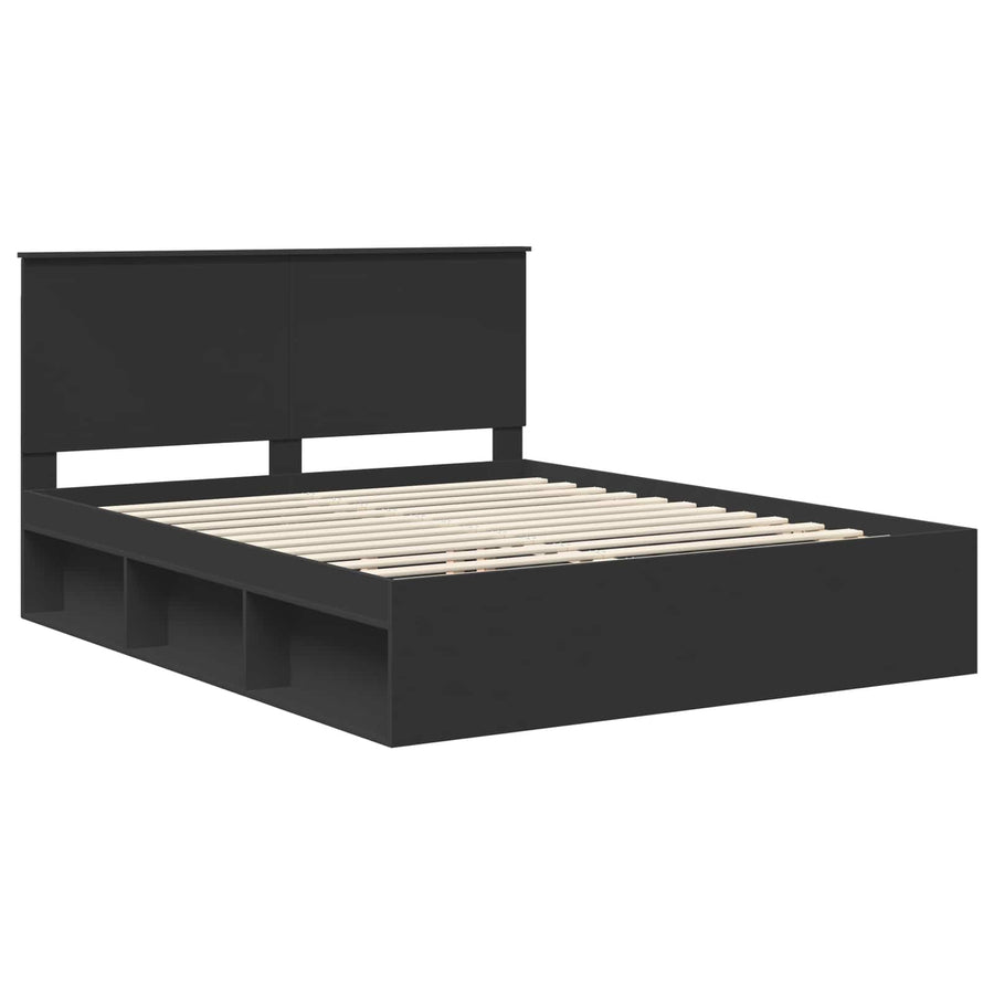 Bedframe met hoofdeinde Zwart 160 x 200 cm Massief grenenhout