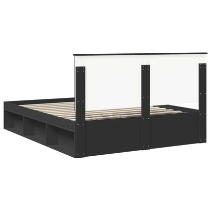 Bedframe met hoofdeinde Zwart 160 x 200 cm Massief grenenhout
