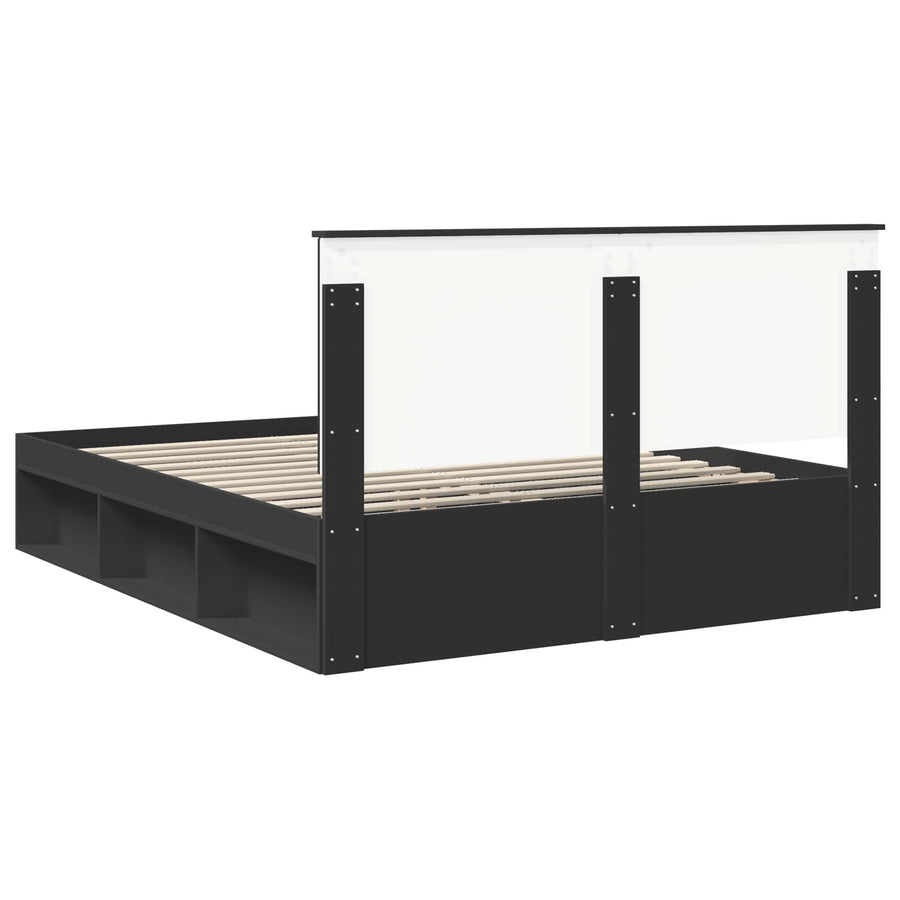 Bedframe met hoofdeinde Zwart 160 x 200 cm Massief grenenhout