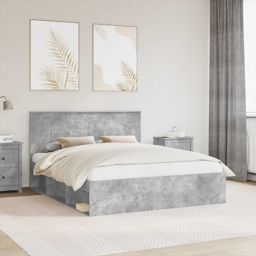 Bedframe met hoofdeinde Beton 160 x 200 cm Massief grenenhout