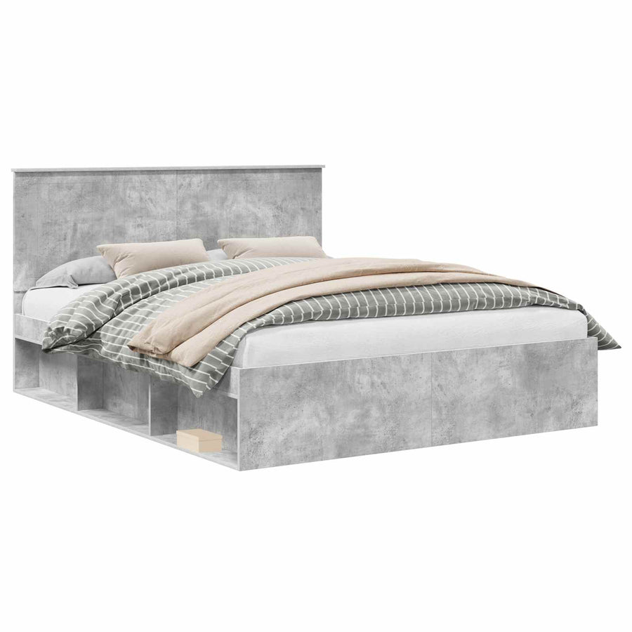 Bedframe met hoofdeinde Beton 160 x 200 cm Massief grenenhout