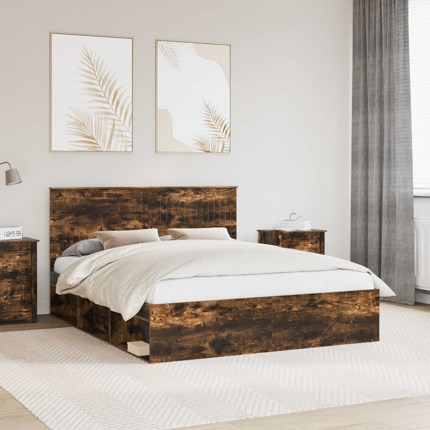 Bedframe Gerookt eiken 160 x 200 cm Massief grenenhout
