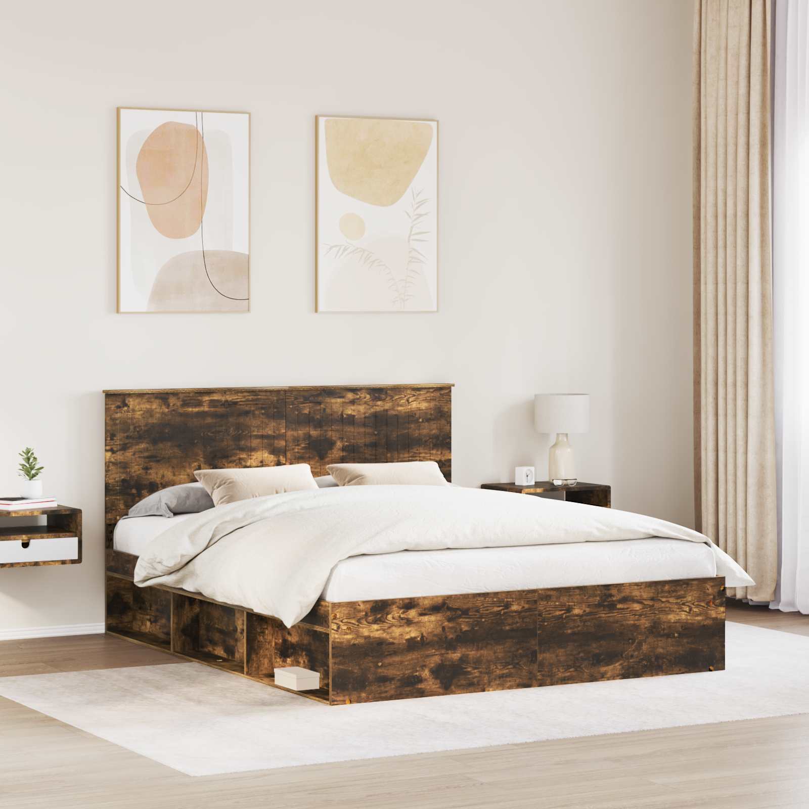 Bedframe Gerookt eiken 160 x 200 cm Massief grenenhout