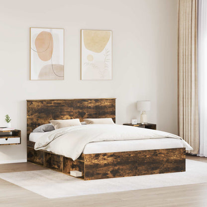 Bedframe Gerookt eiken 160 x 200 cm Massief grenenhout