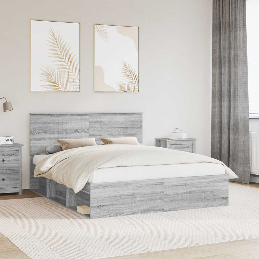 Bedframe Grijs Sonoma 160 x 200 cm Massief grenenhout