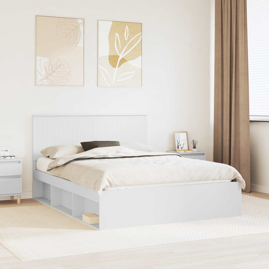 Bedframe met hoofdeinde Wit 150 x 200 cm Massief grenenhout