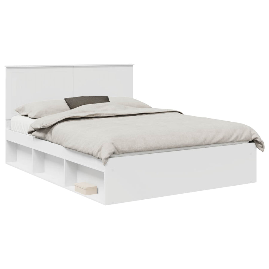 Bedframe met hoofdeinde Wit 150 x 200 cm Massief grenenhout