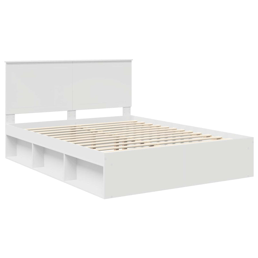 Bedframe met hoofdeinde Wit 150 x 200 cm Massief grenenhout