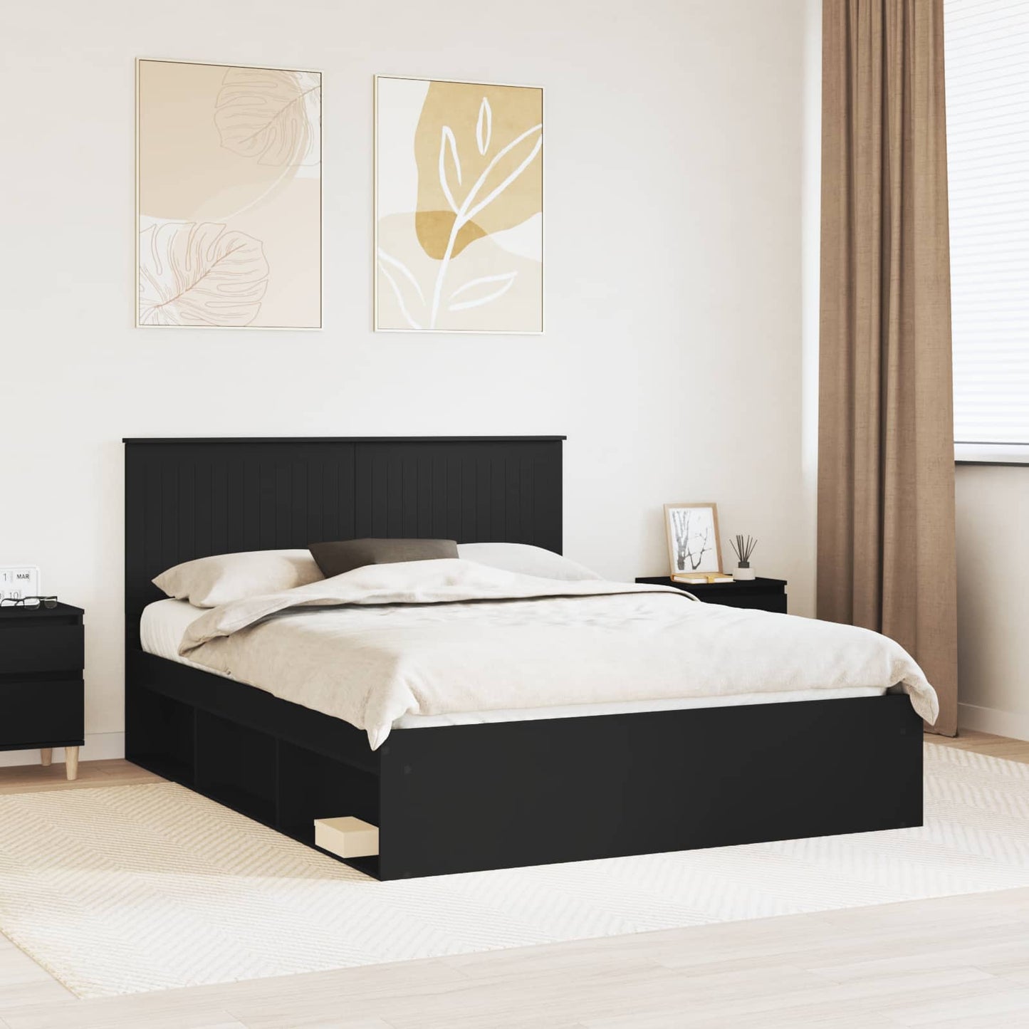 Bedframe met hoofdeinde Zwart 150 x 200 cm Massief grenenhout