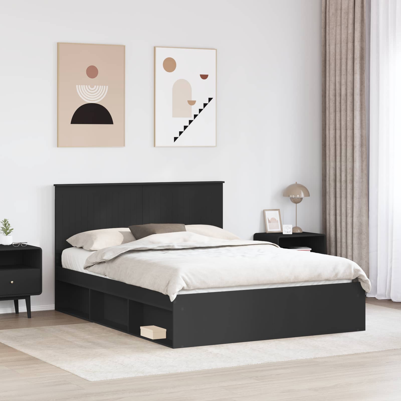 Bedframe met hoofdeinde Zwart 150 x 200 cm Massief grenenhout