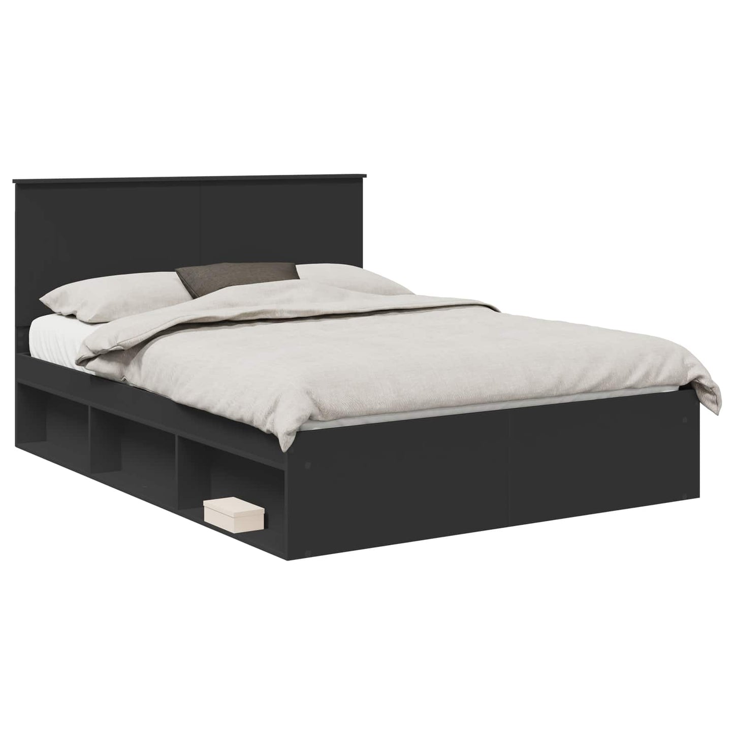 Bedframe met hoofdeinde Zwart 150 x 200 cm Massief grenenhout