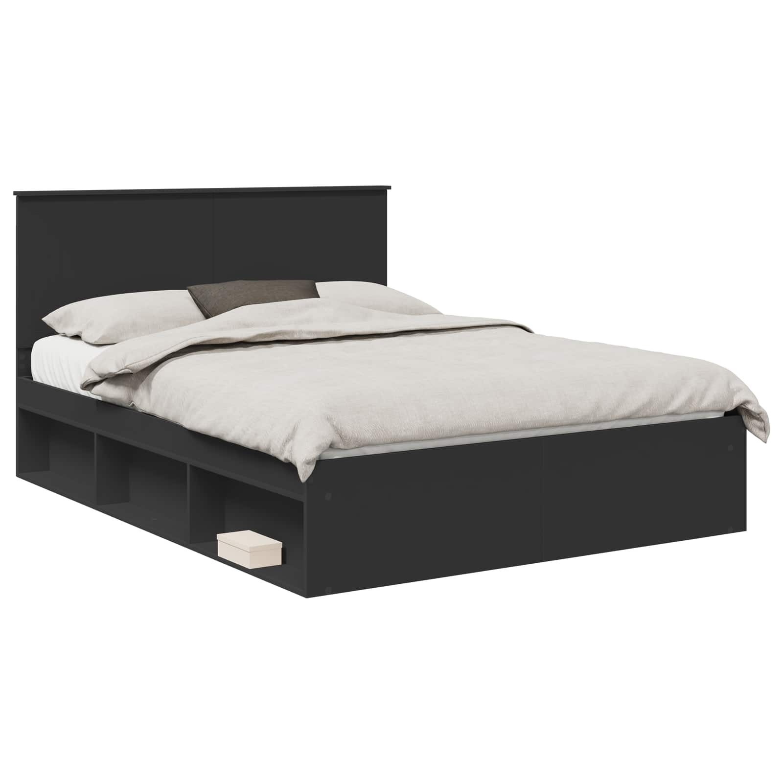 Bedframe met hoofdeinde Zwart 150 x 200 cm Massief grenenhout