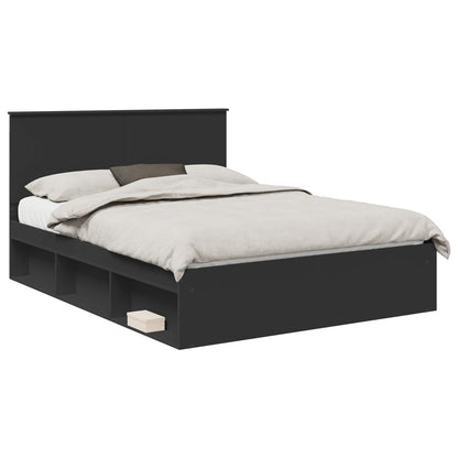 Bedframe met hoofdeinde Zwart 150 x 200 cm Massief grenenhout