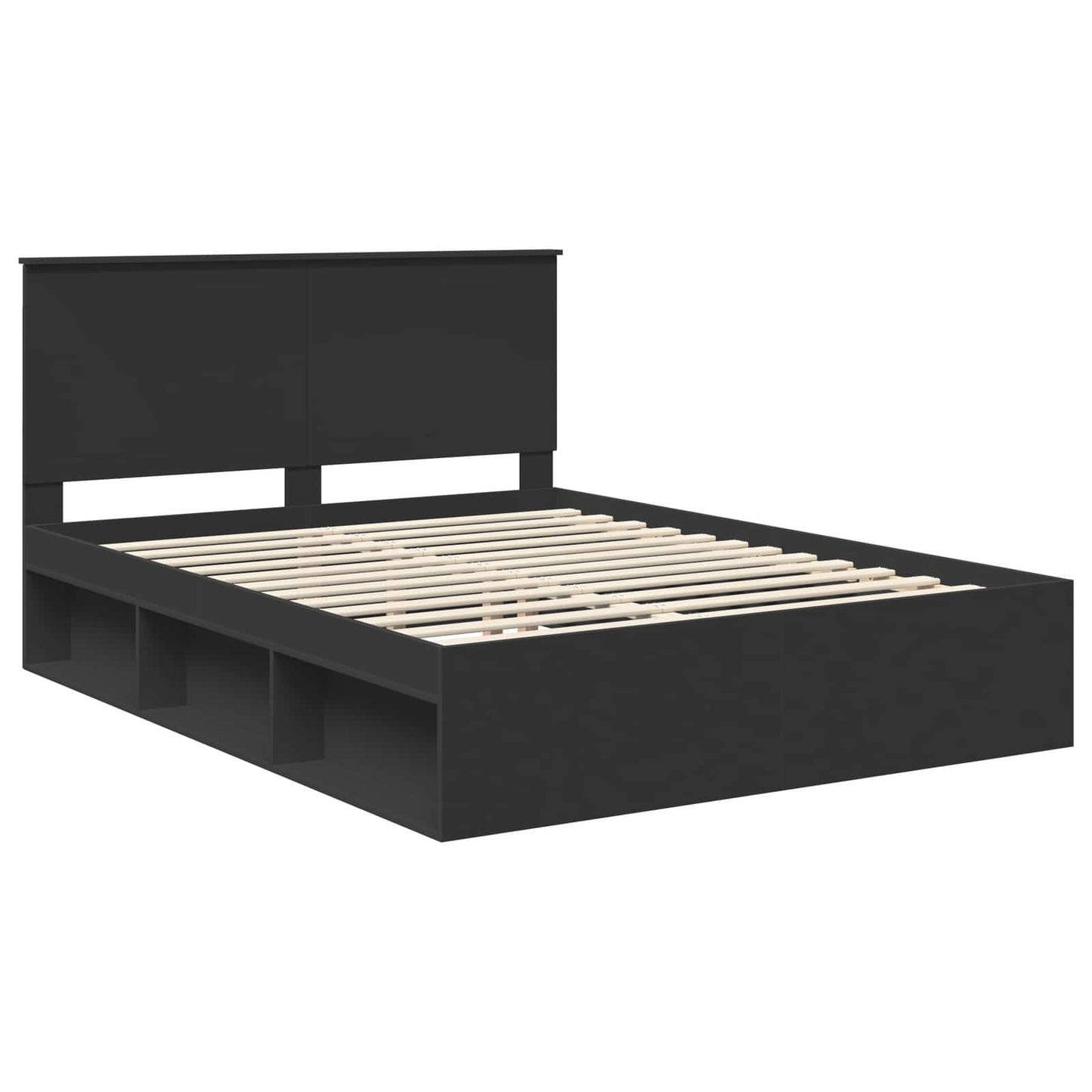 Bedframe met hoofdeinde Zwart 150 x 200 cm Massief grenenhout