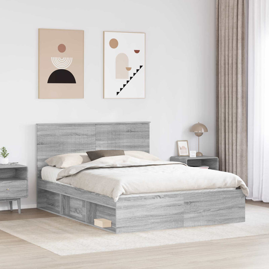 Bedframe Grijs Sonoma 150 x 200 cm Massief grenenhout