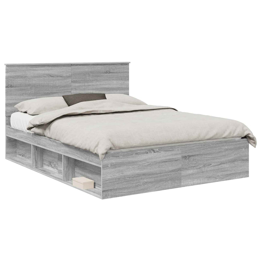 Bedframe Grijs Sonoma 150 x 200 cm Massief grenenhout