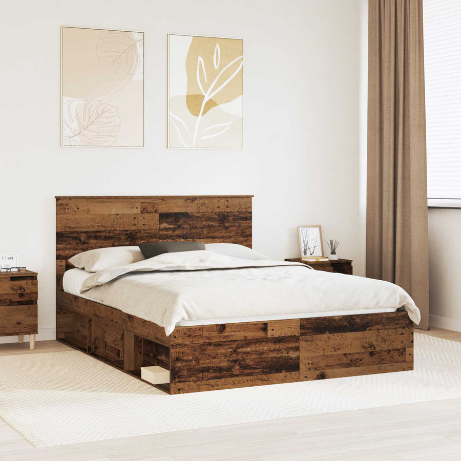 Bedframe met hoofdeinde Oudhout 150 x 200 cm Massief grenenhout