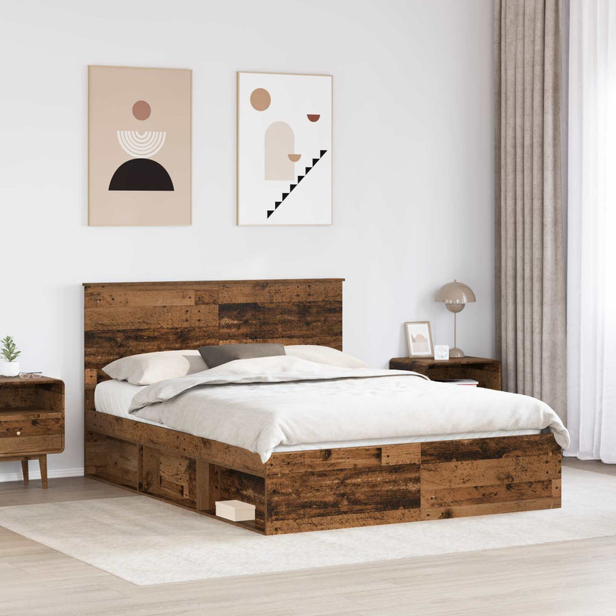 Bedframe met hoofdeinde Oudhout 150 x 200 cm Massief grenenhout