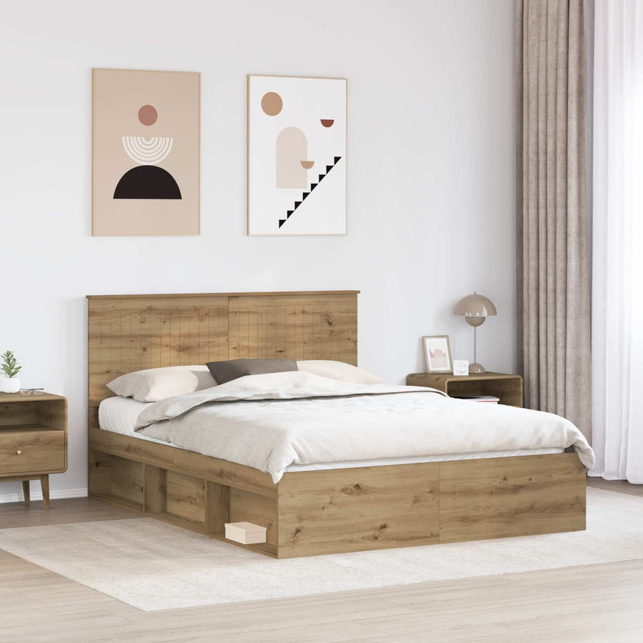 Bedframe Ambachtelijk eiken 150 x 200 cm Massief grenenhout