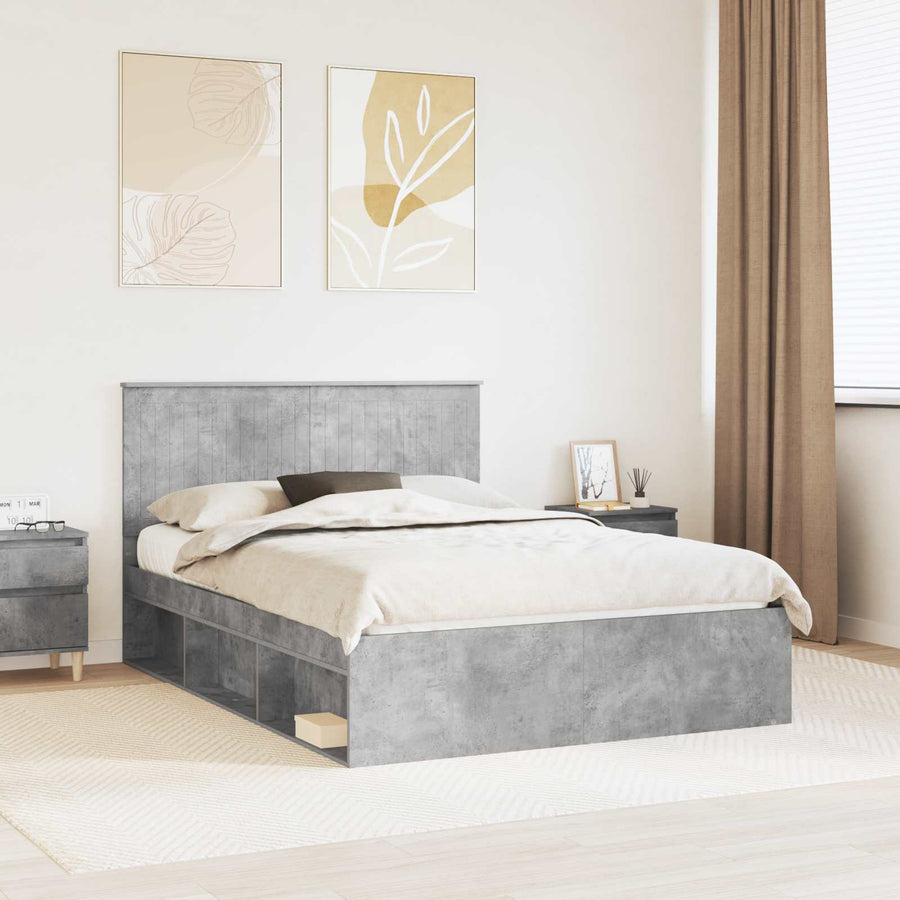 Bedframe met hoofdeinde Beton 140 x 190 cm Massief grenenhout