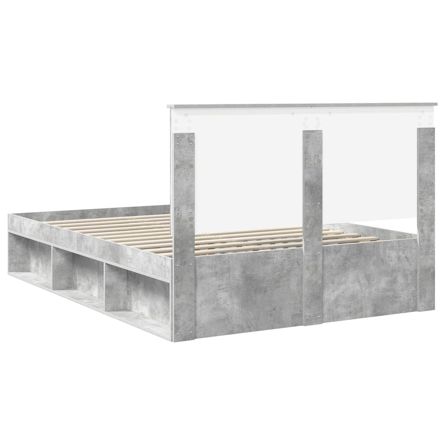 Bedframe met hoofdeinde Beton 140 x 190 cm Massief grenenhout