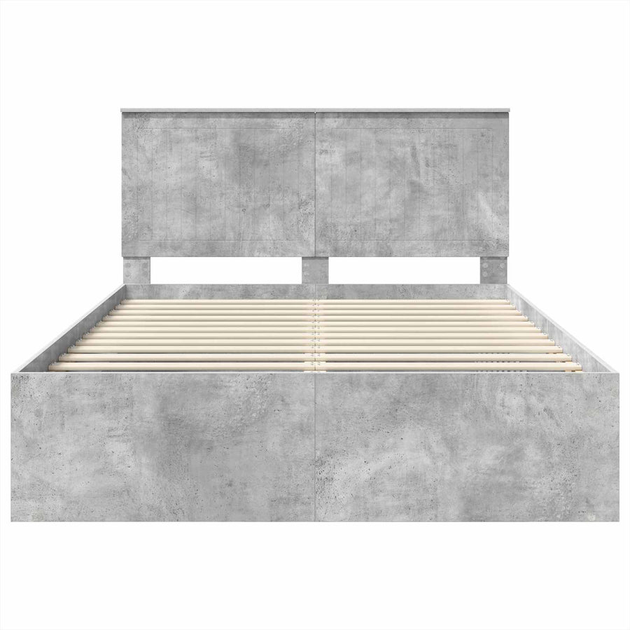 Bedframe met hoofdeinde Beton 140 x 190 cm Massief grenenhout