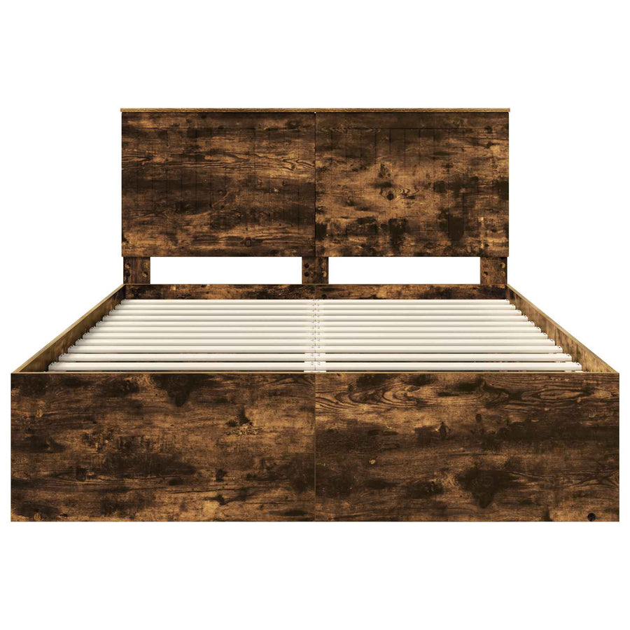 Bedframe Gerookt eiken 140 x 190 cm Massief grenenhout