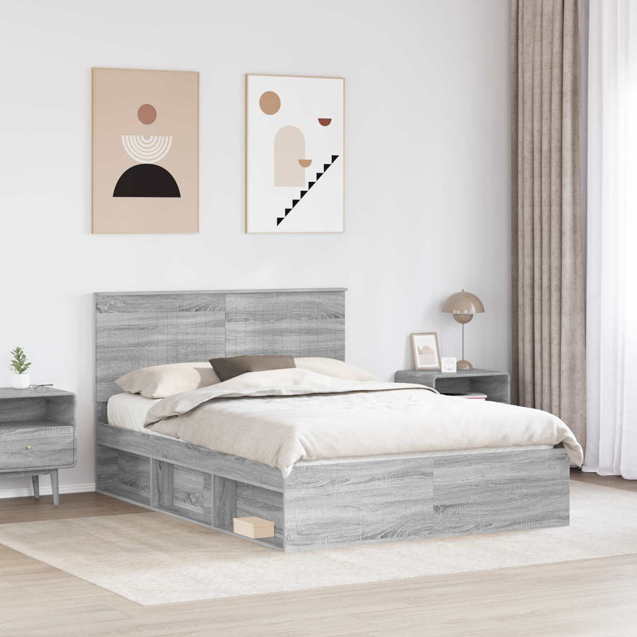 Bedframe Grijs Sonoma 140 x 190 cm Massief grenenhout