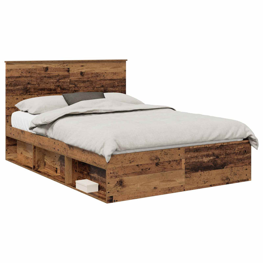 Bedframe met hoofdeinde Oudhout 140 x 190 cm Massief grenenhout