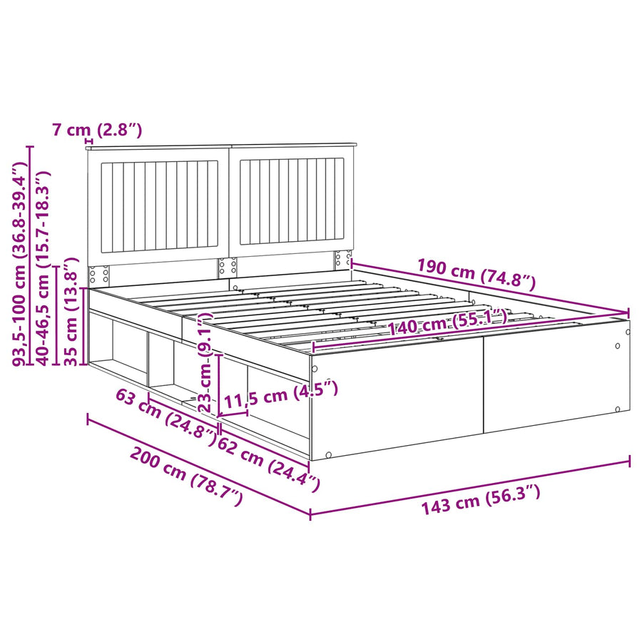 Bedframe met hoofdeinde Oudhout 140 x 190 cm Massief grenenhout