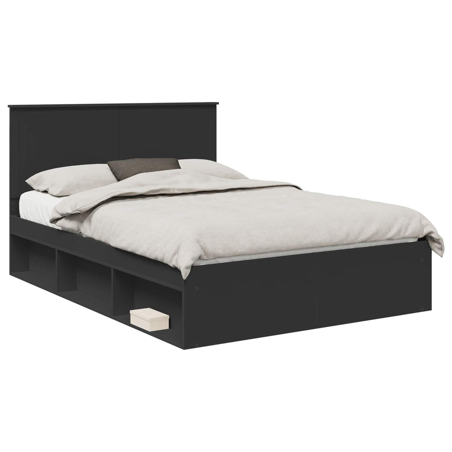 Bedframe met hoofdeinde Zwart 135 x 190 cm Massief grenenhout