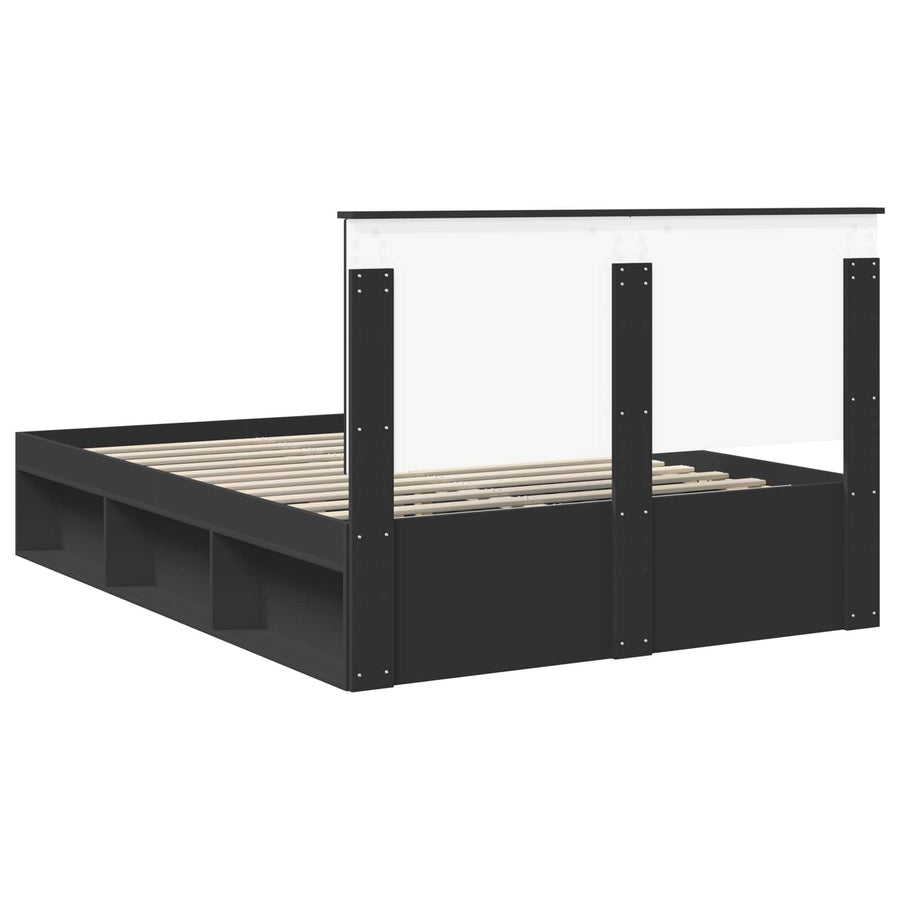 Bedframe met hoofdeinde Zwart 135 x 190 cm Massief grenenhout