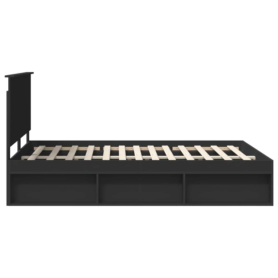 Bedframe met hoofdeinde Zwart 135 x 190 cm Massief grenenhout