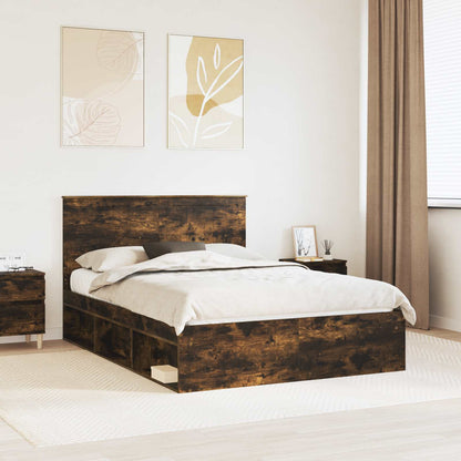 Bedframe Gerookt eiken 135 x 190 cm Massief grenenhout