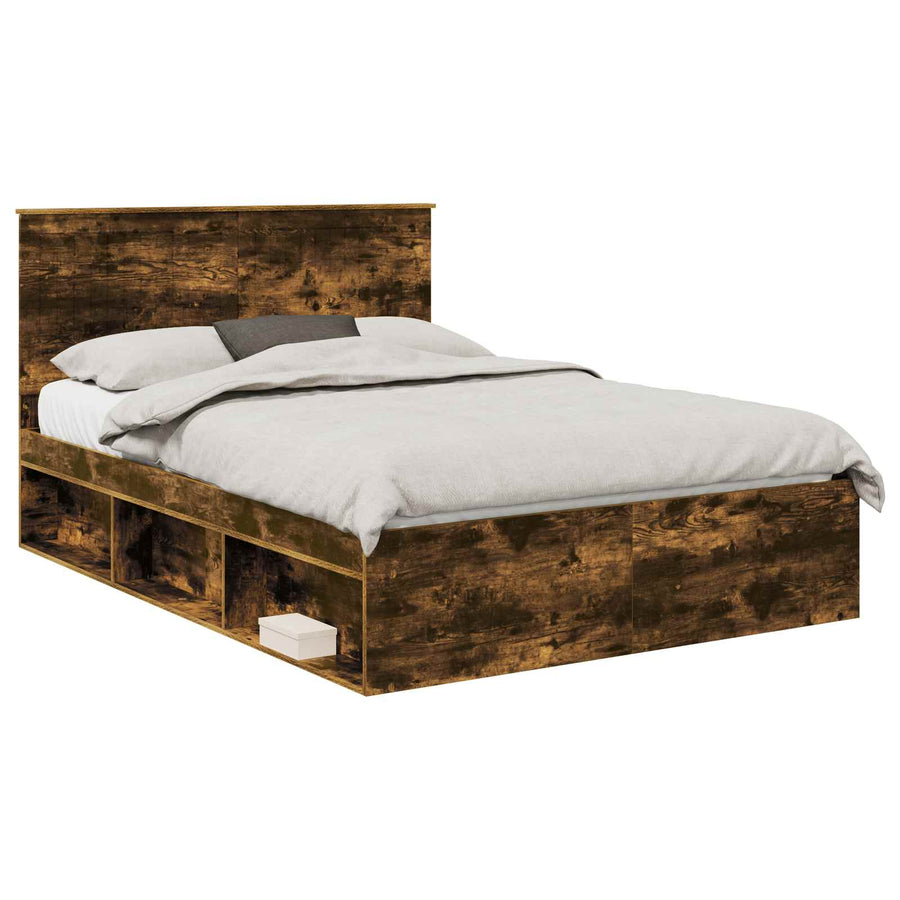 Bedframe Gerookt eiken 135 x 190 cm Massief grenenhout