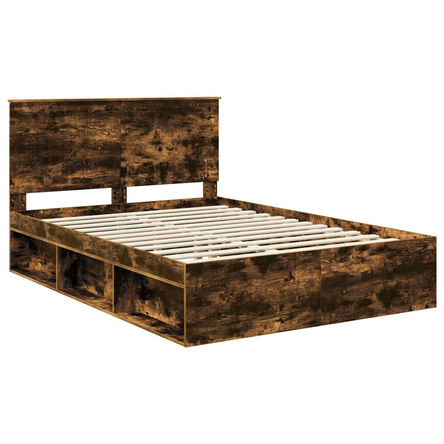 Bedframe Gerookt eiken 135 x 190 cm Massief grenenhout